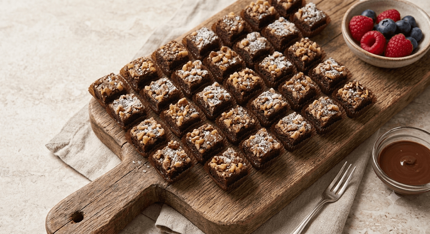 Dark Walnut Cakey Brownie Bites